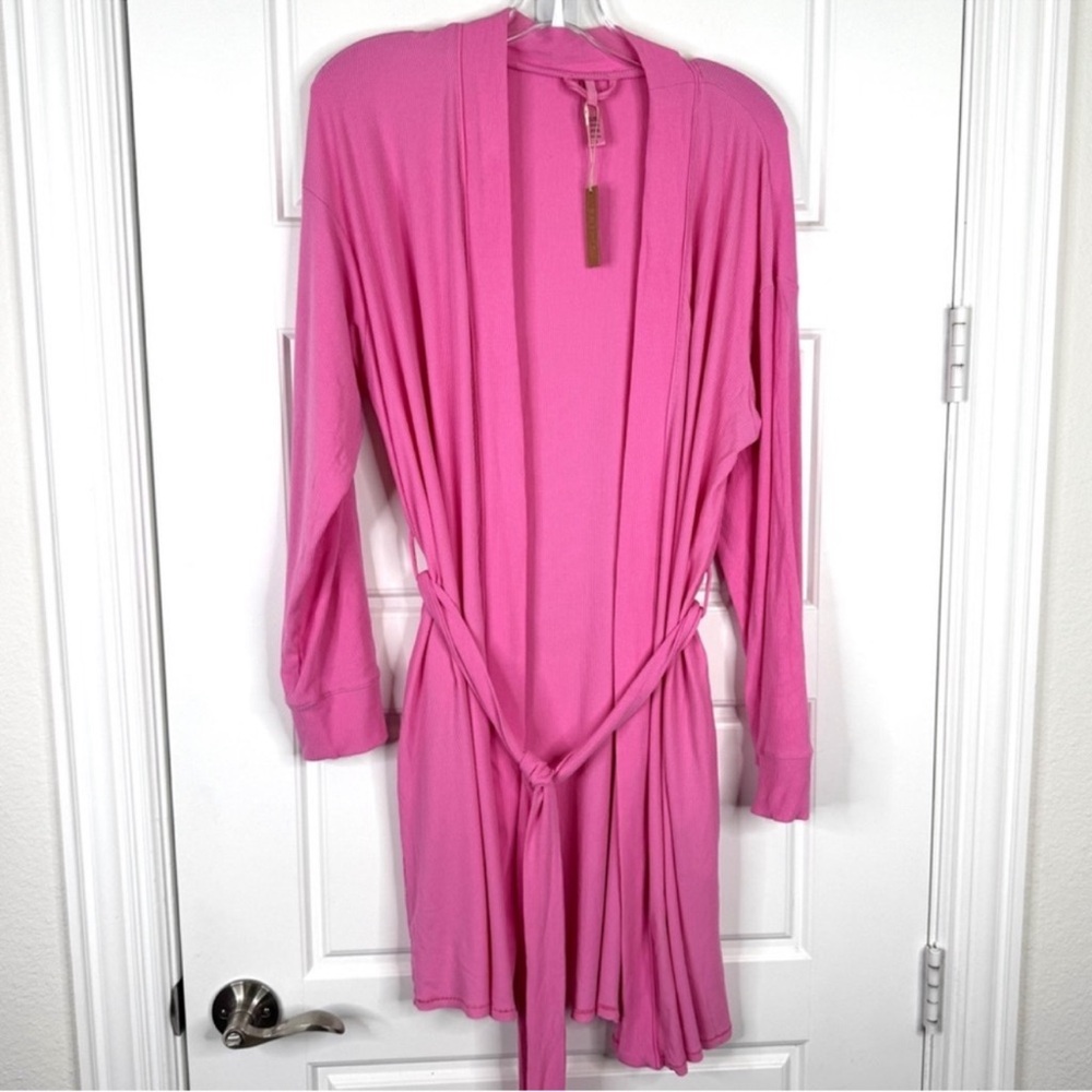 SKIMS Soft Lounge Ribbed Belted Robe Bubble Gum Pink NEW Size XL